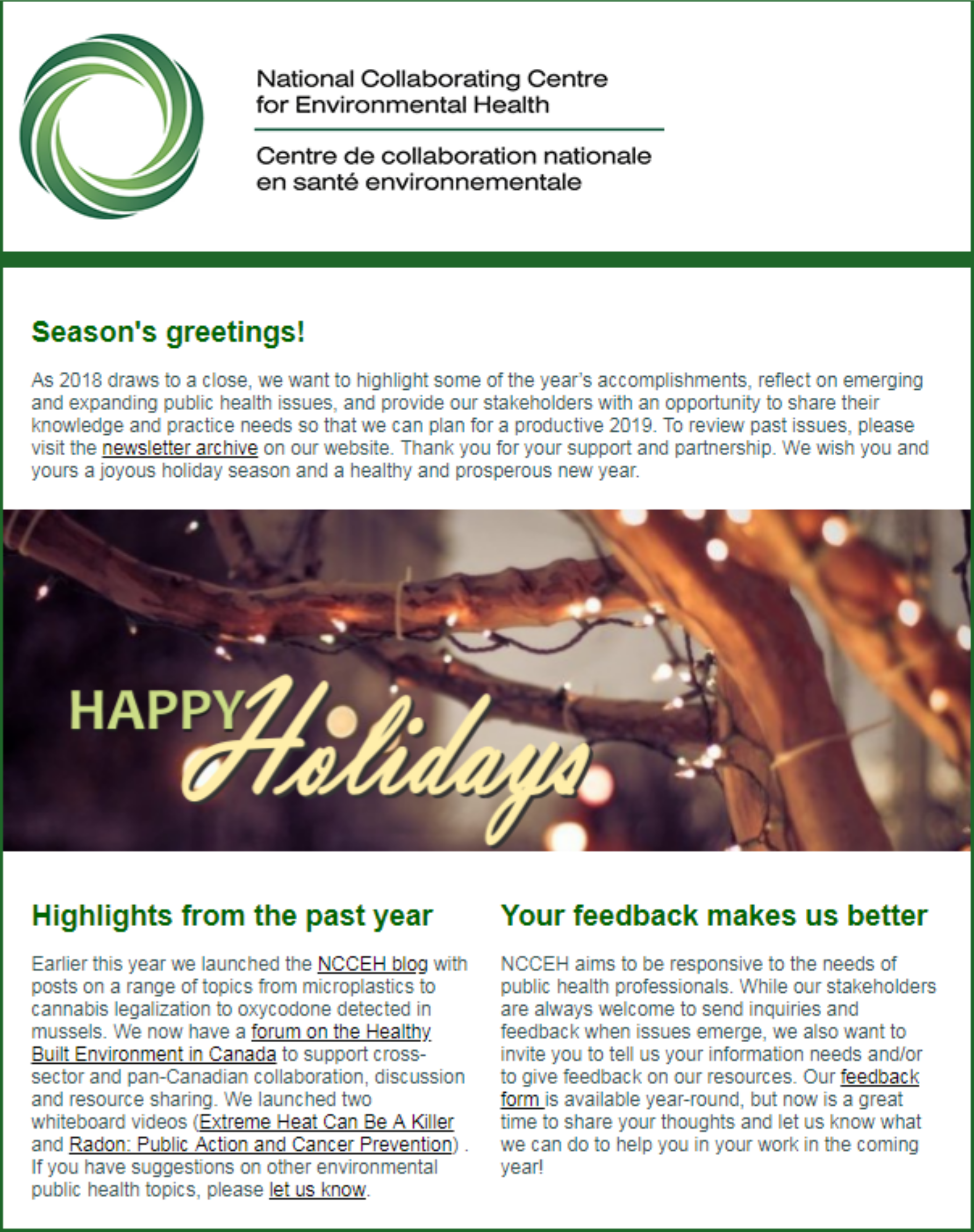December 2018: E-news cover image
