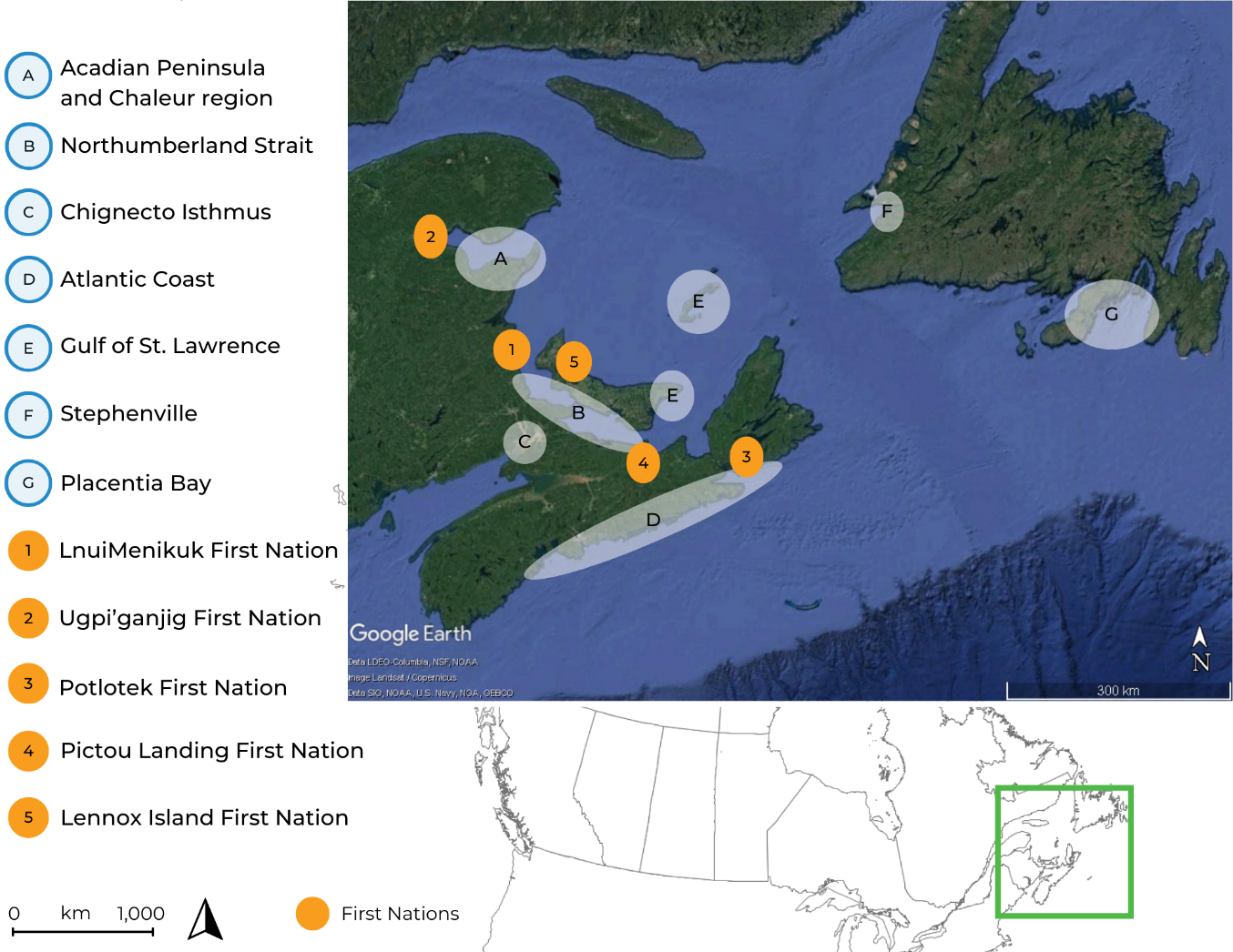 Figure 2: Selected coastal communities in Atlantic region exposed to sea level rise.
